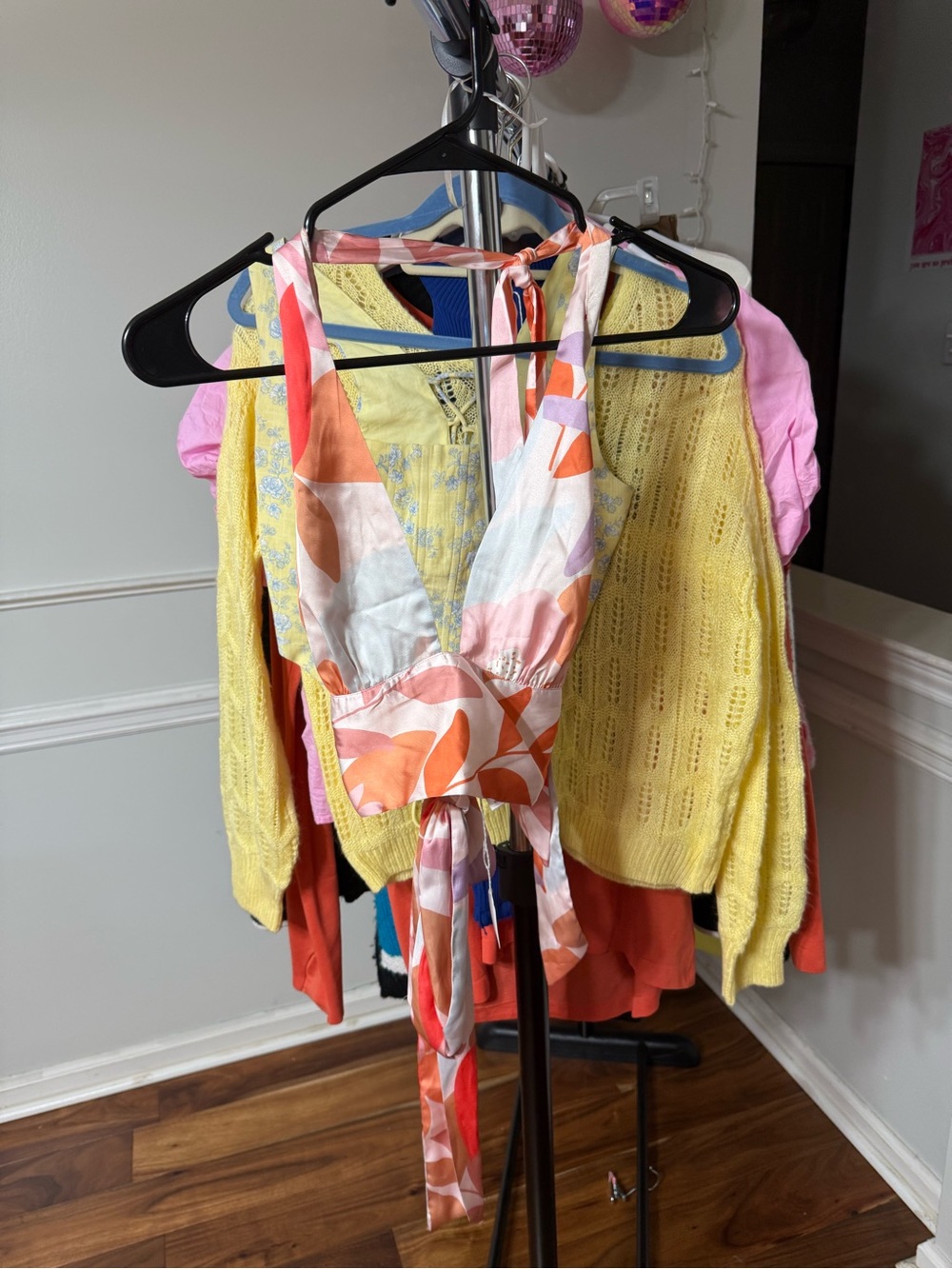 Cotton Candy Pink & Orange Print Halter Crop Top
